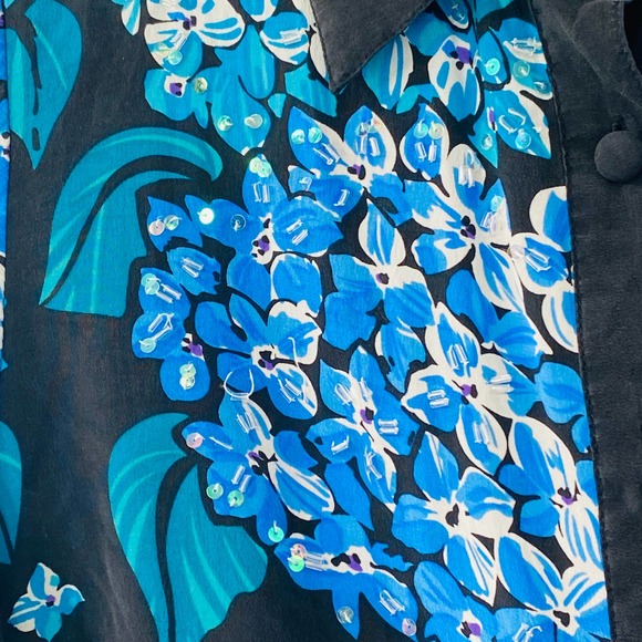 Bob Mackie Wearable Art Silk Blouse Hydrangea Beaded Vintage Style Size Small - Picture 8 of 13